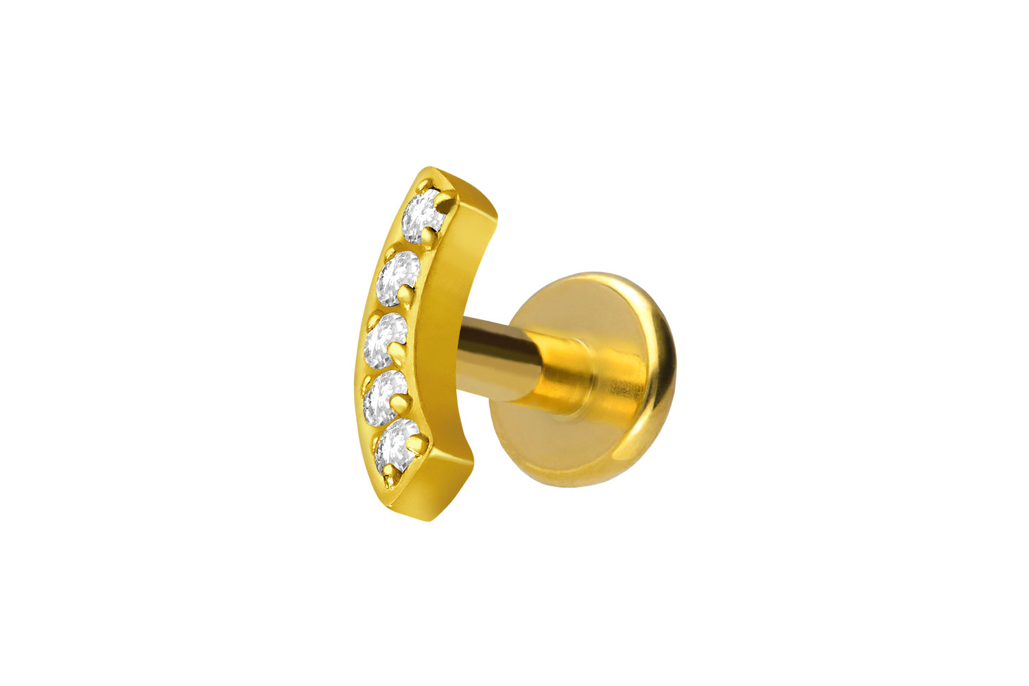 Titan Labret Piercing mit Innengewinde BOGEN + 5 KRISTALLE